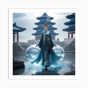 Chinese Woman In Blue Dress Art Print