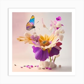 Colorful Flowers And Butterflies Art Print