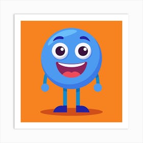 Happy Blue Circle Character Art Print