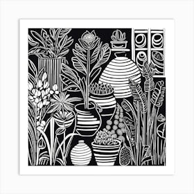 Lion cut inspired Black and white Garden plants & flowers art, Gardening art Art Print