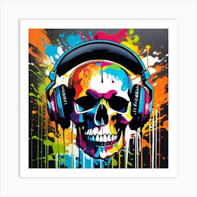 Skull With Headphones 6 Art Print