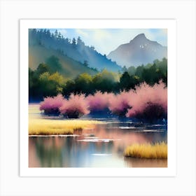 Pink Trees By The River Art Print