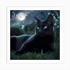 An Alluring Portrait Of A Sleek Black Cat Art Print