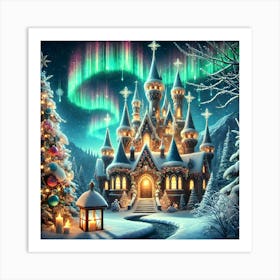 Magical Christmas Castle with Northern Lights Digital Artwork Art Print