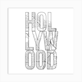 Hollywood Street Map Typography Square Art Print