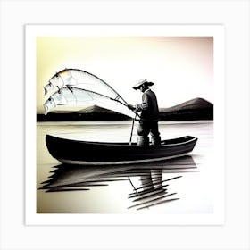 Fishing Man In A Boat Art Print