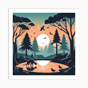 Sunset In The Forest Art Print