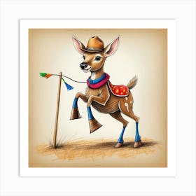 Deer In Cowboy Hat Art Print