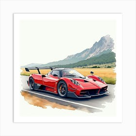 Pagani Zonda Cinque, Vivid Watercolor Scene, No Logo Or Signature 1 Art Print