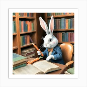 Rabbit In The Library Art Print