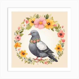 Floral Baby Pigeon Nursery Illustration (35) Art Print