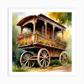 Wagon With Flowers Art Print