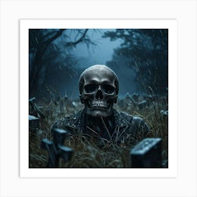 Digital Painting Of A Human Skull Center Frame Empty Eye Sockets Peering Into An Abyss A Backdrop (5) Art Print