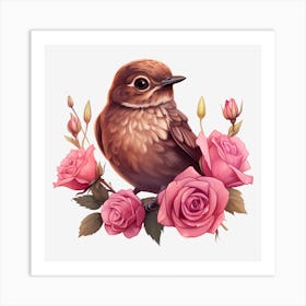 Bird With Roses 6 Art Print