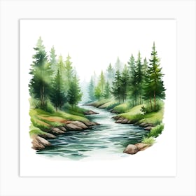 Watercolor Forest Landscape 1 Art Print