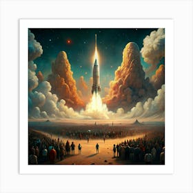 Rocket Launching Through A Crowd In A Dramatic Sky Art Print