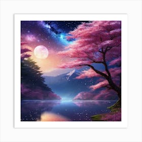 Cherry Blossoms In The Moonlight 1 Art Print