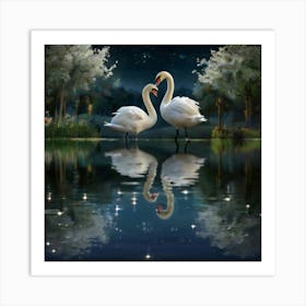 Two Swans forming a heart love Art Print