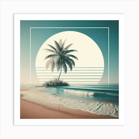 Beach Scene With Palm Tree Art Print