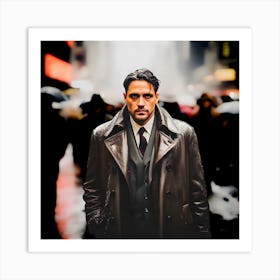 Black Friday. Man with black eye walking down the street in the rain. Art Print