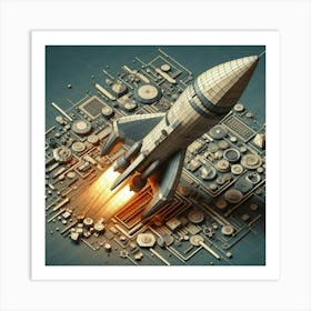 Rocket Launch 3d Illustration Art Print