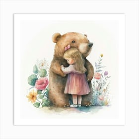 Little Girl Hugging A Bear Art Print