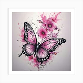 Butterfly And Flowers 11 Art Print