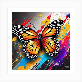 Butterfly With Paint Splashes Art Print