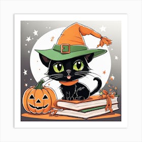 Cute Cat Halloween Pumpkin (32) Art Print