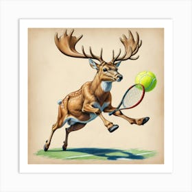 Deer Playing Tennis Art Print