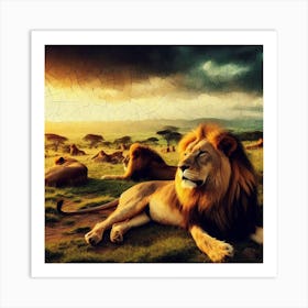 Lounging Lions Mosaic Art Print