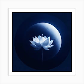 "Lunar Serenity"  A celestial bloom emerges in the tranquility of night, its petals glowing with the luminescent calm of the moon's embrace, creating a symphony of light and darkness.  Embrace the tranquil allure of this piece, where the purity of the lotus meets the mystique of moonlight, offering a soothing presence that enriches the soul and brings peace to any space. Art Print