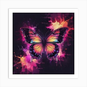 Butterfly On Black Background Art Print