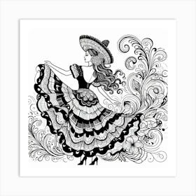 Line Art Mexican Dancer 1 Art Print