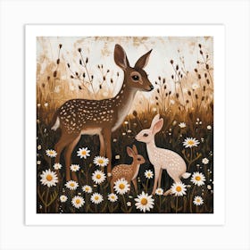 Deer And Rabbits Fairycore Painting 2 Art Print