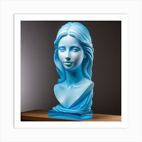 Busto De Rostro De Mujer Color Celeste Art Print