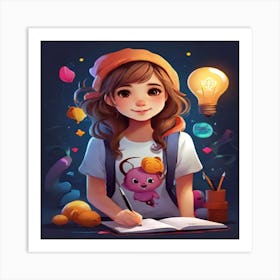 Girl Drawing Art Print