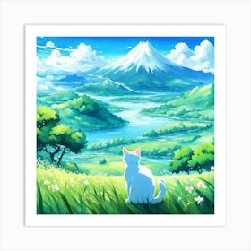 Cat Looking At Mt Fuji Art Print