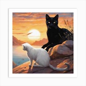 Two Cats At Sunset Art Print