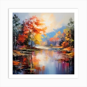 AI Ethereal Reflections: A Symphony of Autumn Hues  Art Print