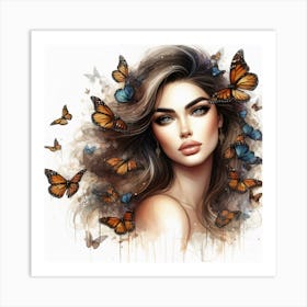 Portrait of a Lady with Butterflies II Art Print