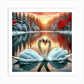 Swans In Love 6 Art Print