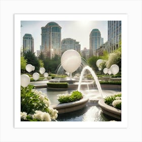 White Balloons In A Fountain Art Print