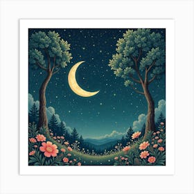 Moon And Forest Style William Morris2 Art Print (16) Art Print