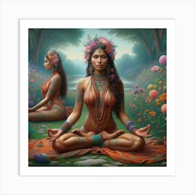 Two Women In Meditation Art Print