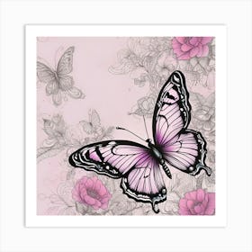 Butterfly And Flowers 16 Art Print