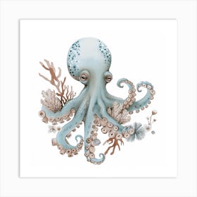 Storybook Style Octopus With Ocean Plants 2 Art Print