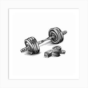 Drawing Of A Dumbbell Art Print