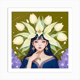 Chinese Girl With Flowers 1 Art Print