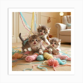 Adorable kittens playing together in a cozy room 4 Art Print